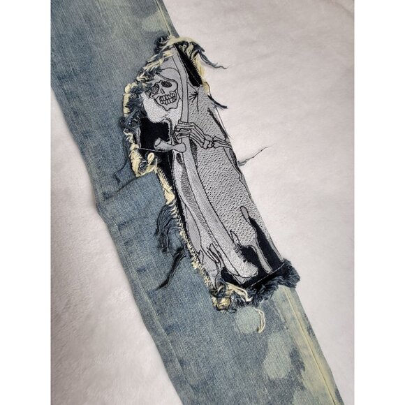 Mnml Wowmens Distressed Patchwork Denim Skinny Jeans Size 29 Blue Stretch Boho - Picture 10 of 13